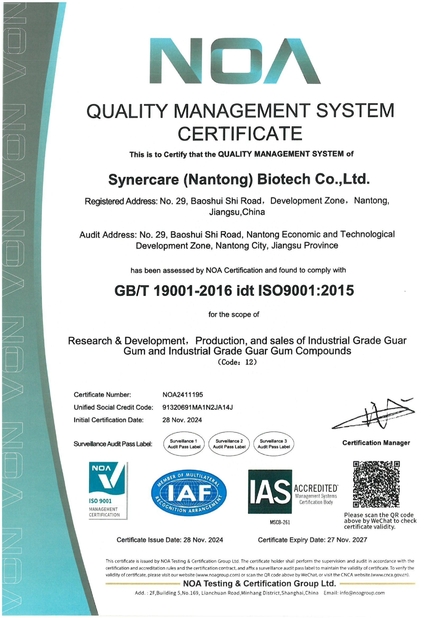 China Synercare (Nantong) Biotech Co. Ltd certification