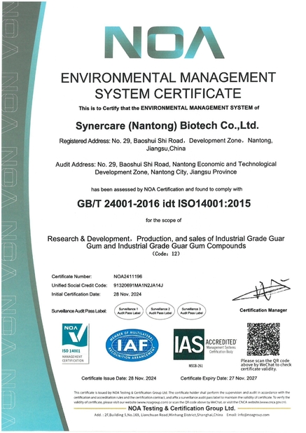 China Synercare (Nantong) Biotech Co. Ltd certification
